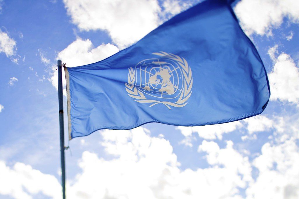 united nations flag with the olive leaf symbol