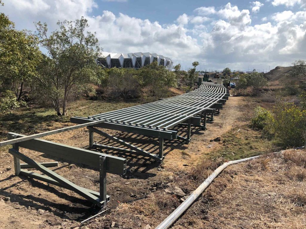 PW landscapers building the new pedestrian boardwalk in Townsville at the NQ Stadium