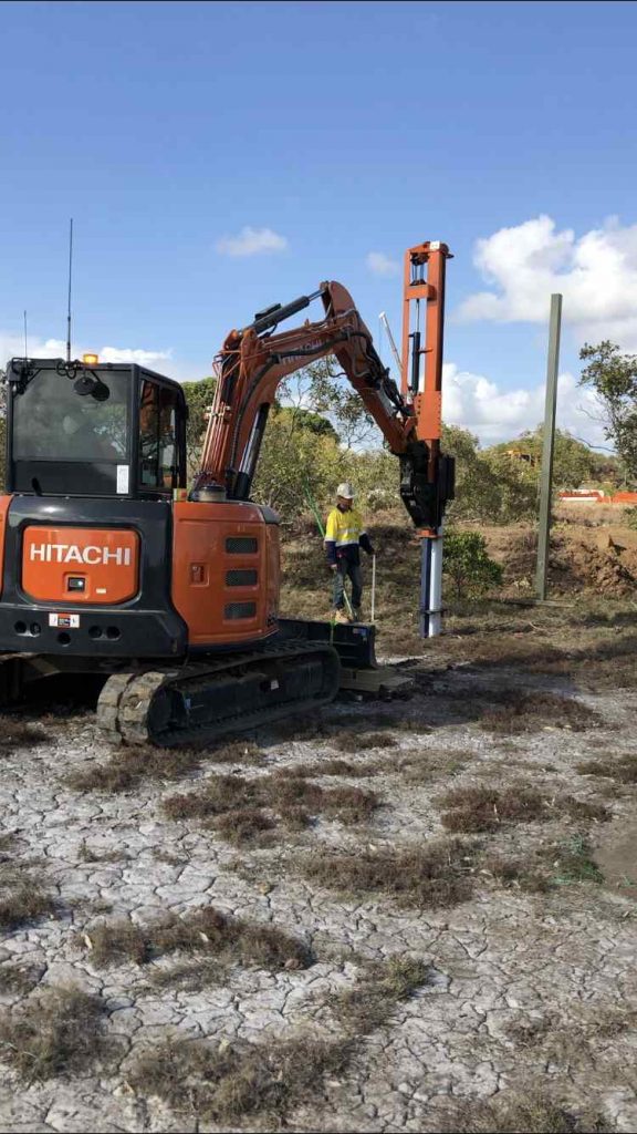 PW Landscaping pile riving on the Ross River to instal the new pedestrian boardwalk for the North Queensland Stadium 